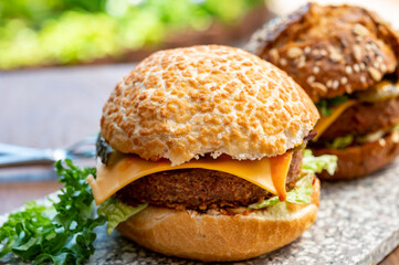 Fresh tasty meat free vegetarian burger made from high quality organic ingredients