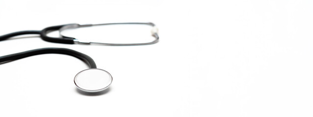 Stethoscop on a white background. Banner. Place for text. Copy space.