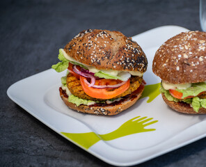 Fresh tasty meat free vegetarian burger made from high quality organic ingredients