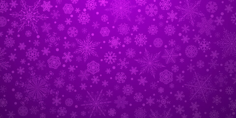 Fototapeta na wymiar Christmas background of various complex big and small snowflakes, in purple colors