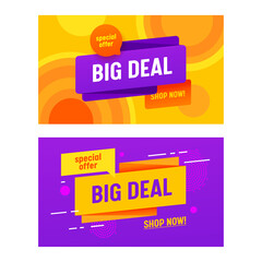Set Big Deal Advertising Banners with Typography, Background with Abstract Design Elements. Wholesale Shopping Discount