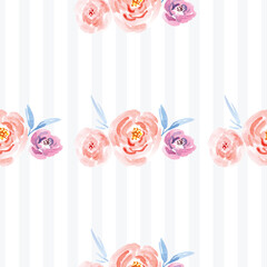 Obraz premium Hand-painted watercolor floral rose Pattern. Illustration of decorative floral design for wedding invitations and greeting cards.