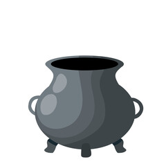 Empty Boiler. Big black pot for cooking. cauldron witches. Halloween element. Cartoon flat illustration