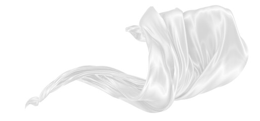 Beautiful flowing fabric of white wavy silk or satin. 3d rendering image.