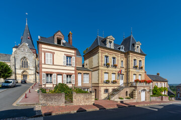 Fototapeta na wymiar Façade de la mairie de Beaumont-en-Auge, Normandie, France