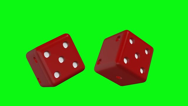 luck dice fly over green screen
