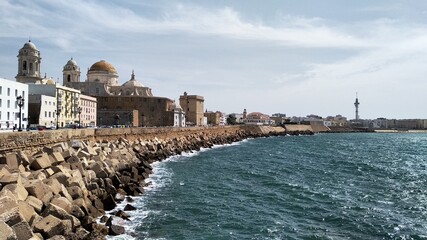 Cadiz landscape and cathedral in the background