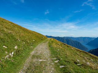 Alpine trail in the alps of Lake Como