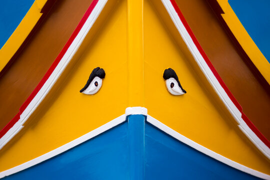 Closeup of a Maltese luzzu eye at Marsaxlokk