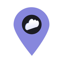Cloudy weather location map pin pointer icon. Element of map point for mobile concept and web apps. Icon for website design and app development. Premium cloud computing flat icon sign.