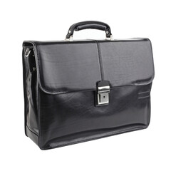 Business bag or case in black leather isolated on white