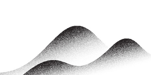 Dotwork mountain pattern vector background. Black noise stipple dots. Sand grain effect. Dots grunge banner. Abstract noise dotwork pattern. Stipple circles. Stochastic dotted vector background.