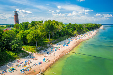 Aerial view of crowded beach in Baltic Sea, Poland
