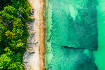 Aerial view stunning of beach with turquoise water, Baltic Sea