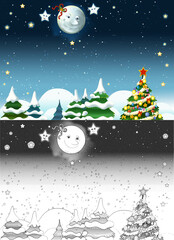 Fototapeta premium cartoon sketch scene with happy smiling moon and stars - illustration