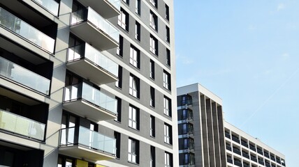 Obraz premium Modern European residential apartment buildings quarter. Abstract architecture, fragment of modern urban geometry.