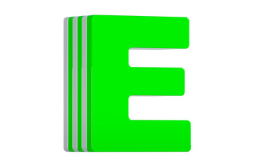 Green Letter E, layered font. 3D rendering