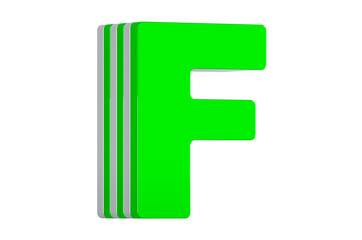 Green Letter F, layered font. 3D rendering