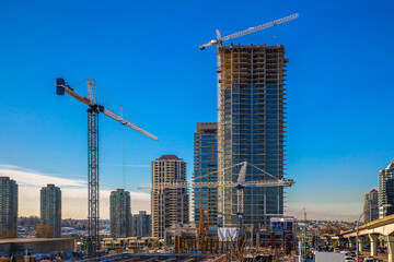 New construction of high-rise buildings in Burnaby city, industrial construction site, construction...