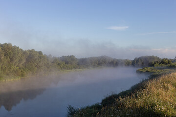 fog over the river at dawn