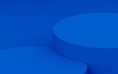 3d blue cylinder podium minimal studio background. Abstract 3d geometric shape object illustration render. Display for technology product.
