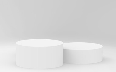 3d gray white bright cylinder podium minimal studio background. Abstract 3d geometric shape object illustration render.