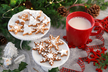 Obraz na płótnie Canvas クリスマスクッキーとホットミルク