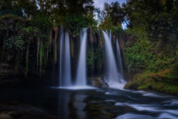Upper Duden waterfall park in Antalya city in Turkey. July 2020, long exposure picture.