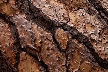 Closeup of bark from a ponderosa pine tree

