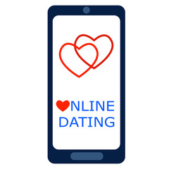 Online dating concept. Smartphone with two hearts on the screen. Mobile application for long distance relationship. Vector illustration