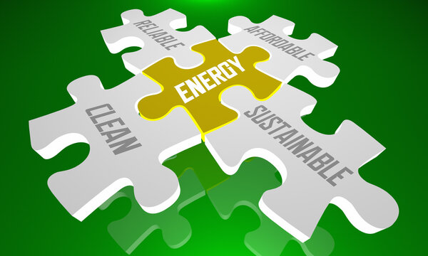 Energy Clean Reliable Affordable Sustainable Puzzle Pieces Future 3d Illustration