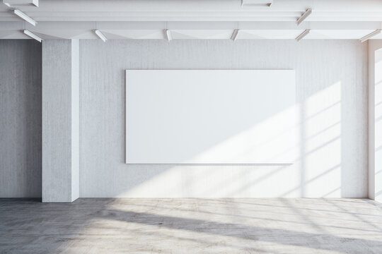 Exhibition white interior with empty billboard