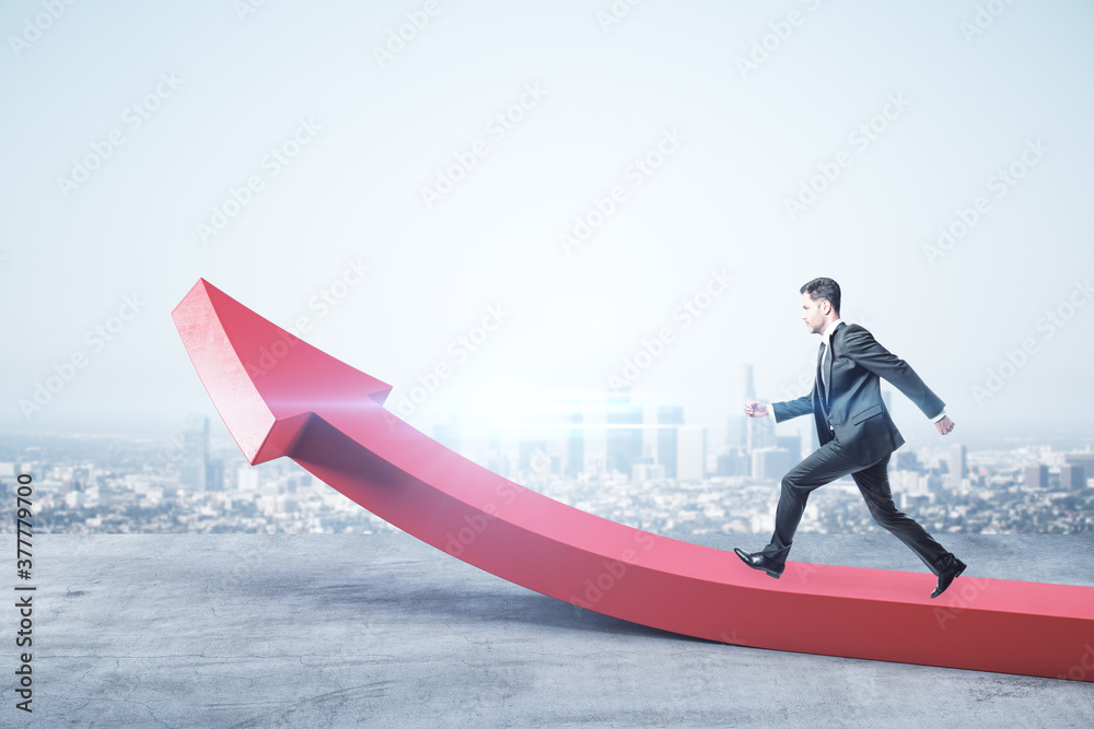 Sticker Red arrow with running businessman