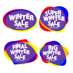 Set Winter Sale bubble banners design template, discount tags, app icons, vector illustration