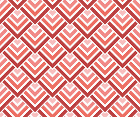 Seamless living coral red gradient geometric squares pattern. Art deco vector illustration