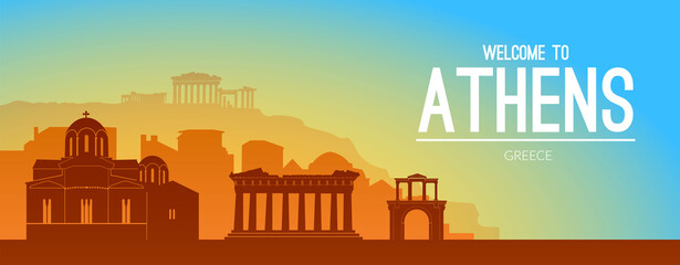 Athens, Greece famous city scape view background. - obrazy, fototapety, plakaty