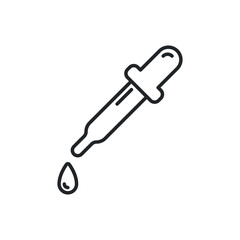 Line icon style. Dropper picker lab. Pipette with liquid eye dropper medical. Droplet test in science chemical laboratory for web, app symbol. Vector illustration. Design on white background. EPS 10