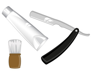 Accesories for shaving on white background is insulated