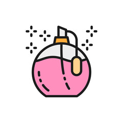 Perfume in a bottle, fragrance jar, tester, sampler flat color line icon.