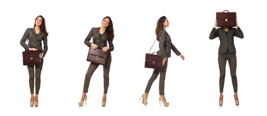 Fototapeta na wymiar Woman businesswoman with briefcase isolated on white