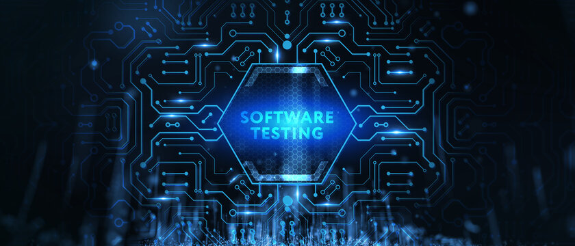 Inscription SOFTWARE TESTING on the virtual display. Business, modern technology, internet and networking concept.