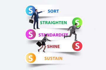 Business people in 5S workplace organisation concept