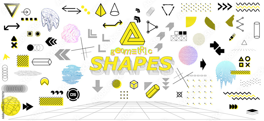 Poster universal geometric memphis design elements.minimal trendy shapes. futuristic elements for modern po