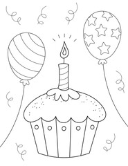 two balloons and a big cupcake to color. You can print it on an 8.5x11 page