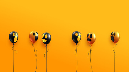 Halloween ghost balloons on orange background.Happy halloween sale banner background template vector illustration.