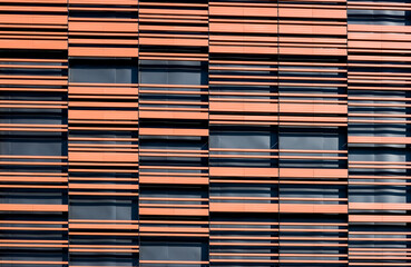 Abstract lines and windows background. red metal construction