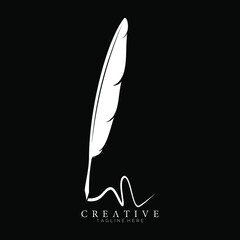 feather pen logo white vector design template