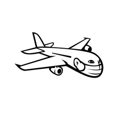 Fototapeta na wymiar Jumbo Jet Plane Airliner Flying Wearing Face Mask Mascot Black and White