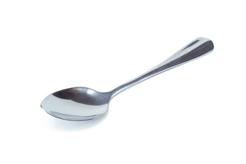 Silver shiny spoon isolated on white background. Stainless cutlery spoon. Ready to use for design image.