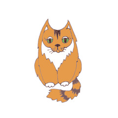 ginger cat with green eyes on white background, graphic color drawing